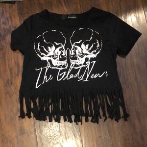 Black grunge fringe short sleeve top